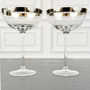VTG PAIR (2) MCM Platinum Edge Banded 6" Champagne Coupes Glasses